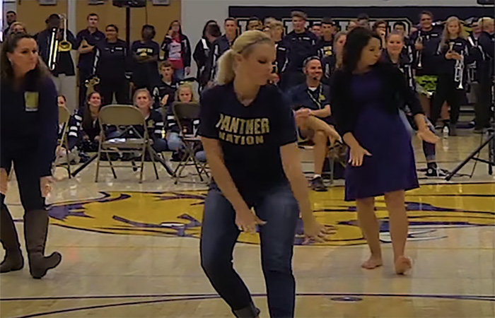 Teacher dances to uptown funk