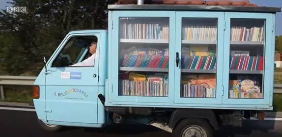 motorbike turned into mobile library