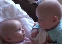 baby twins make eye contact